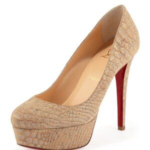 Christian Louboutin Bianca Snake Print Cork Platform Heel Stiletto Pumps Size 37